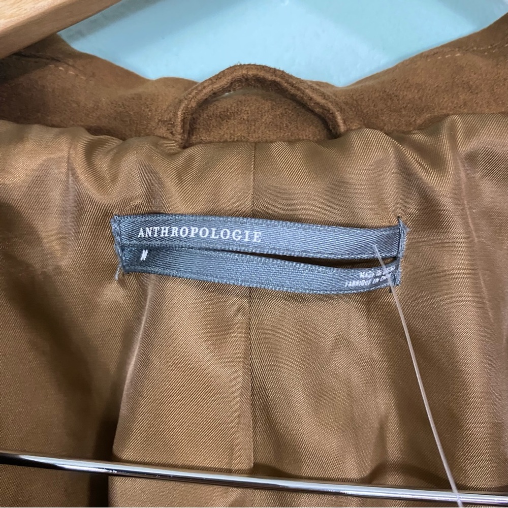 Anthropologie Faux Suede Trench Coat Brown Medium - Picture 5 of 9
